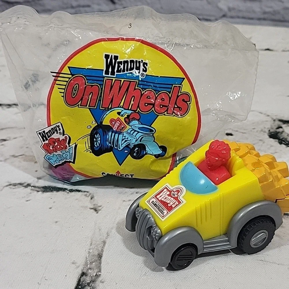 Vintage 90s Wendy's Kids Meal Toys Lot Of 4 Wheels Cars Fries Shake Wind-Ups